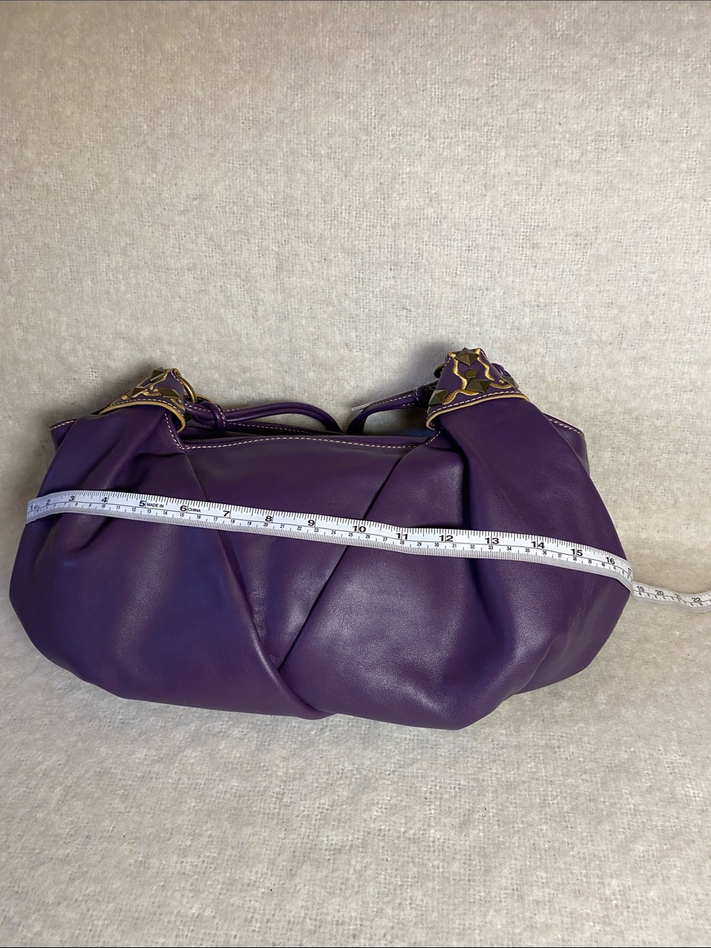 Purple Leather Shoulder Bag with Decorative Gold Accents - Picture 9 of 9